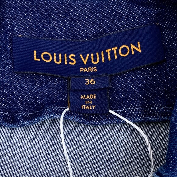 Louis Vuitton Womens Dark Blue Denim Jacket W/ Gold Button & LV Badge - Picture 2 of 8